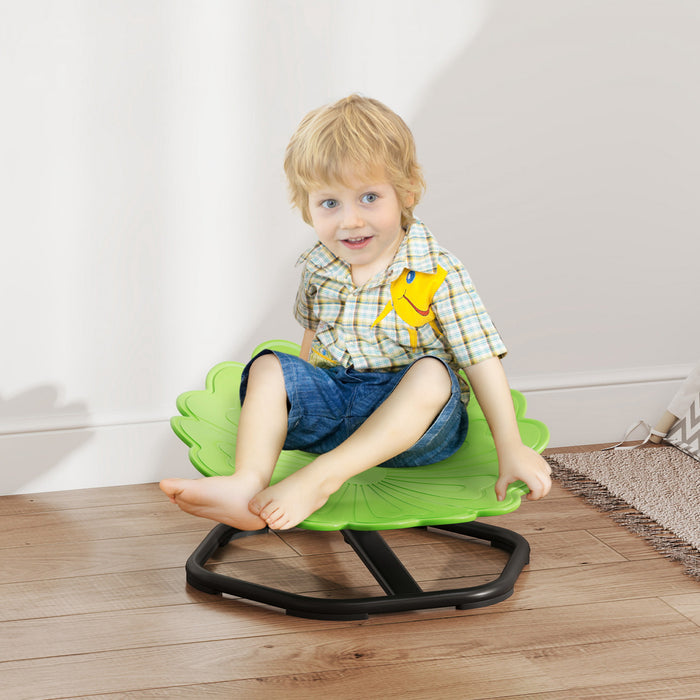 Qaba Kids Swivel Chair, Flower-Shaped Sensory Spinning Chair for Training Body Coordination, Non-Slip Sit and Spin Wobble Stool for Kids Aged 3-6, Green