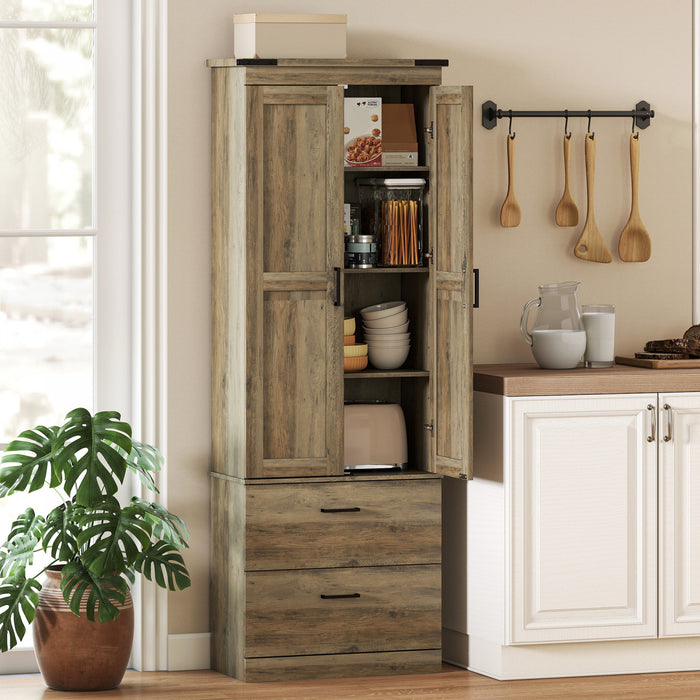 HOMCOM 67\" Tall Kitchen Pantry Cabinet with Adjustable Shelves, Light Ivory