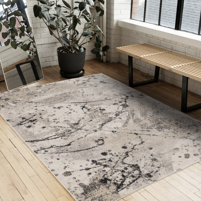 Sophie Grey Beige Black White Paint Splatter Design Rug, 7'10\" x 10'6\" Indoor Area Rug