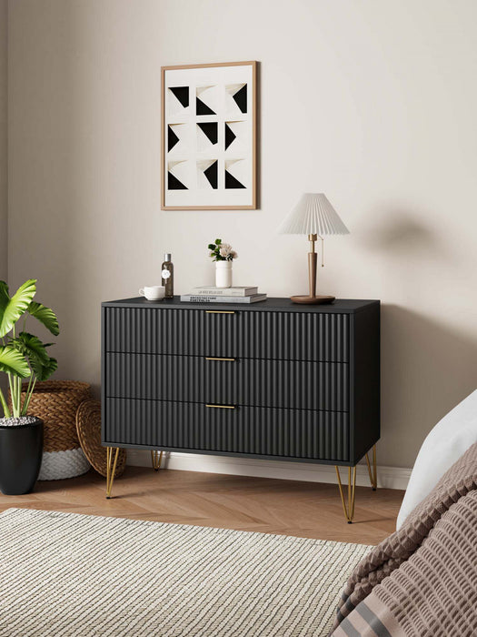 Dumbo Modern 35\" Fluted Dresser in Black (3-Drawer)