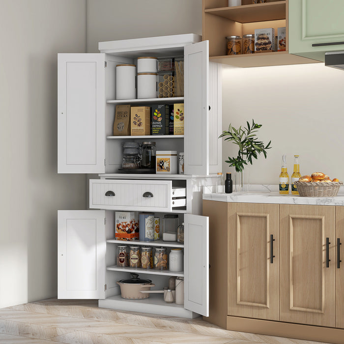HOMCOM 72\" Kitchen Pantry, Freestanding Storage Cabinet with Drawer, White