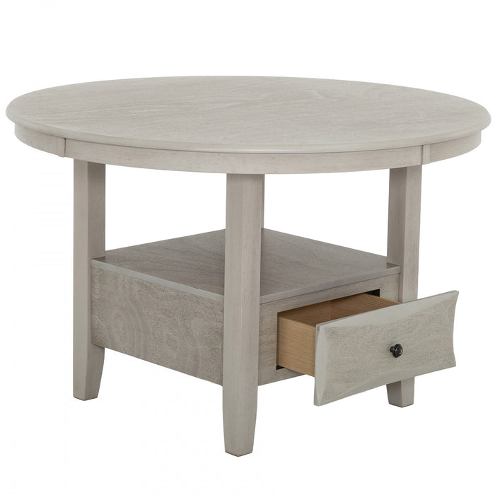 Prescott 5-Piece Round Pedestal Dining Set with Storage Drawer, Grey (Seats 4)