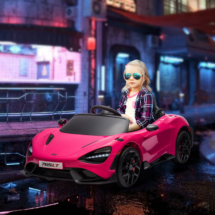Qaba Mclaren 765lt Licensed 12v Ride On Car, Battery Powered Ride-On Kids Electric Car With Scissor Doors, Transport Wheels, Remote Control, Slow Start, Led Lights, Music Horn, Pink