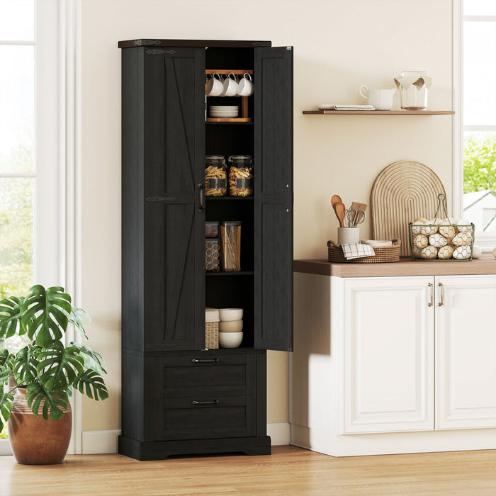 HOMCOM 71\" Kitchen Pantry Cabinet, Farmhouse Kitchen Storage Cabinet, Black