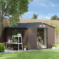 Outsunny 9' X 10.6' Garden Storage Shed W/ Steel Foundation Kit, Brown
