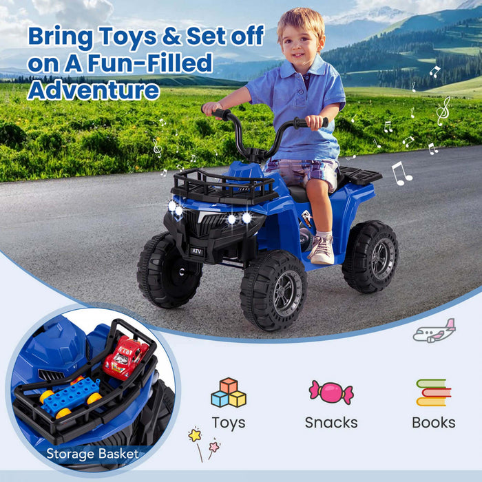 Costway Kids Ride On Electric Atv 6v 4-wheeler Quad Car With One-button Start Tread Tires Navy