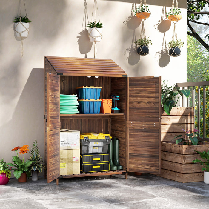Outsunny Wood Shed, Outdoor Storage Cabinet With Double Doors, Mixed-brown