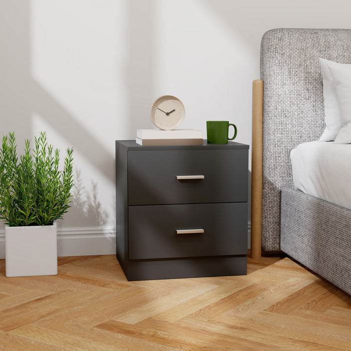 HOMCOM Bedside Table with 2 Drawers, Modern Nightstand for Bedroom, Black