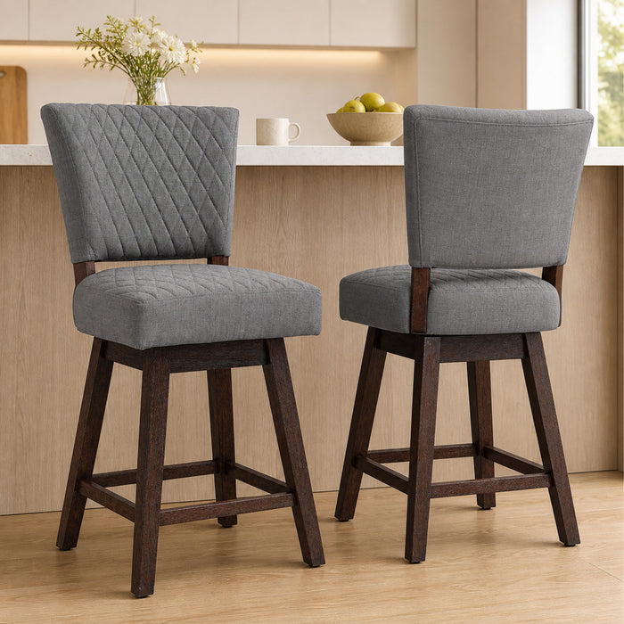 HOMCOM Swivel Bar Stools Set of 2 with Rubber Wood Legs and Footrests