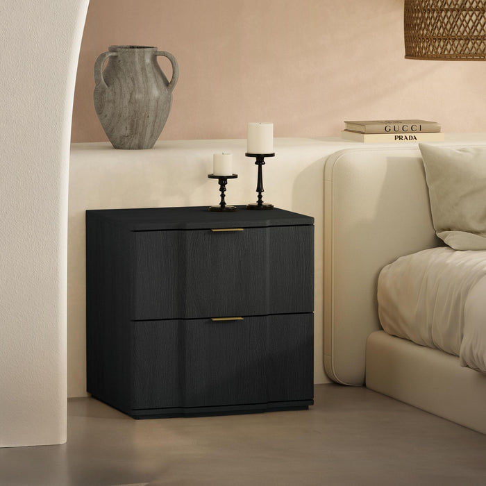 Clive Mid-Century Modern 22\" Nightstand in Black and Gold (2-Drawer)
