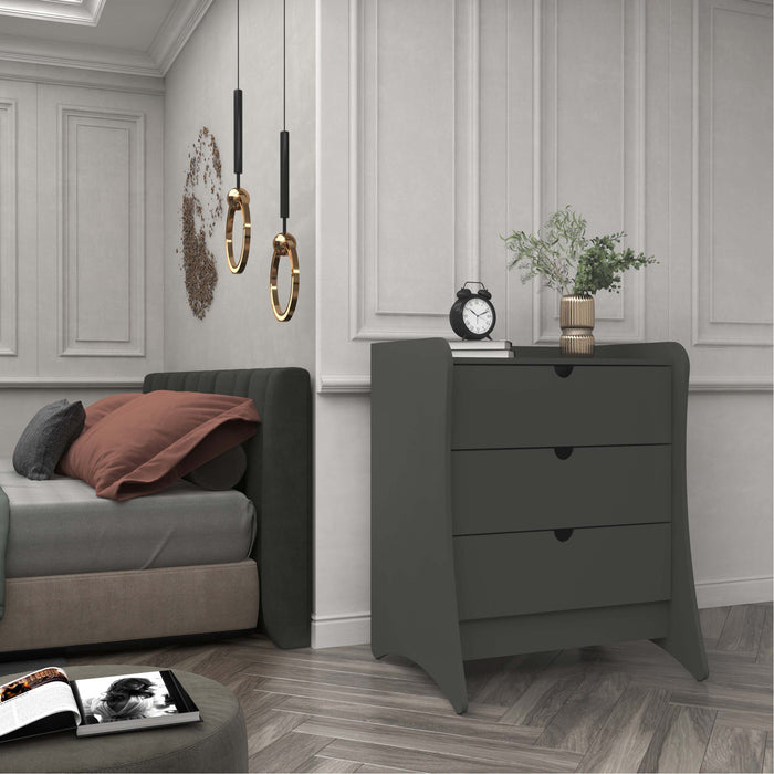 Coney Mid-Century Modern 28\" Nightstand in Charcoal Gray (3-Drawer)