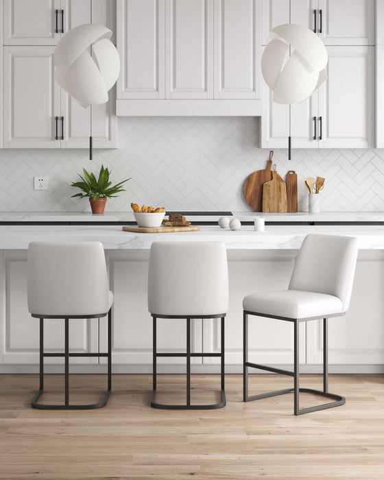 Serena Modern Metal Upholstered Counter Stool in White - Set of 3 Bar Stool