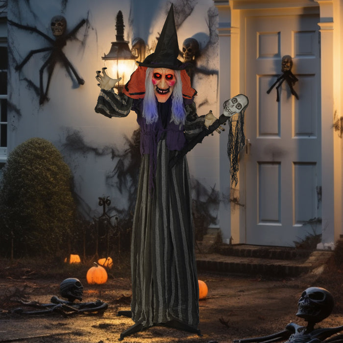 Outsunny Animated Halloween Decoration, Animatronics Witch, Orange