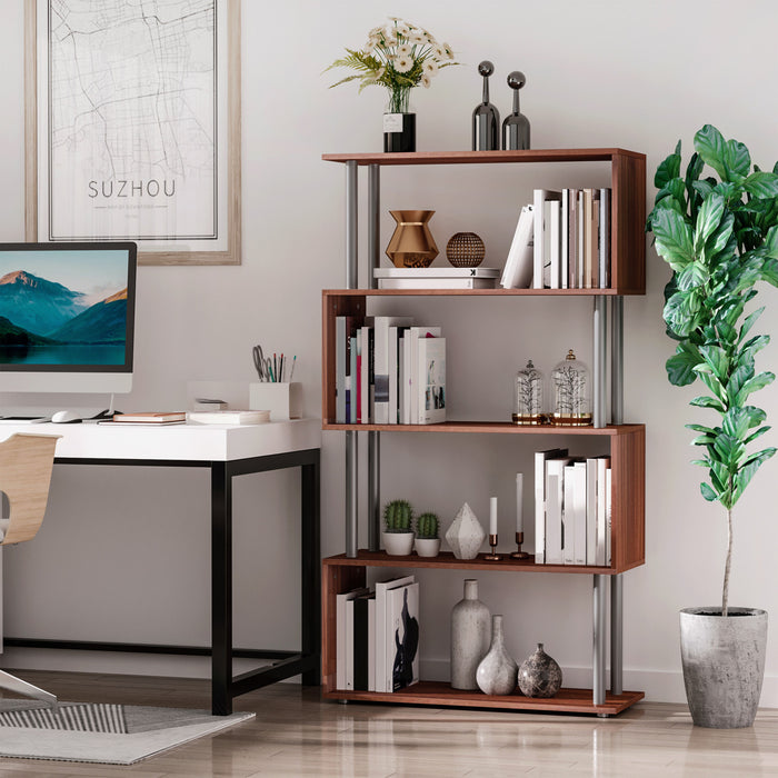 HOMCOM Storage Display Unit Bookshelf Bookcase Dividers Z Shaped Walnut