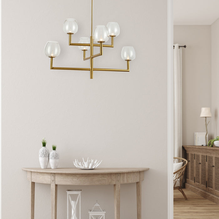 Dainolite Nora 6 Light Chandelier Aged Brass Clear Glass Lamp