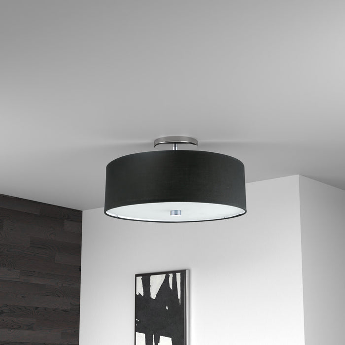 Dainolite Everly 3 Light Semi-flush Mount Polished Chrome Finish Black Shade Lamp