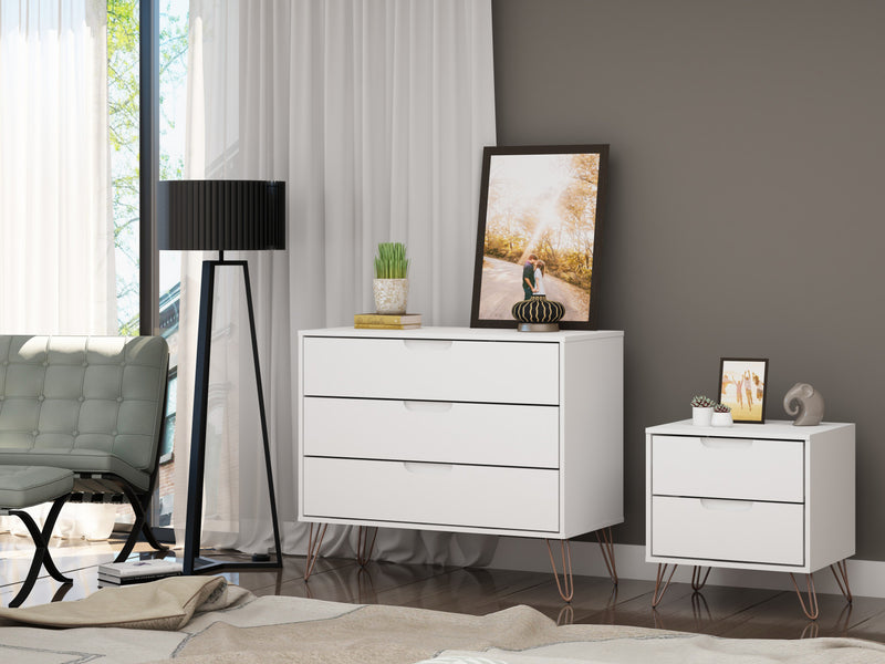 Rockefeller Mid-Century Modern 2-Piece Dresser Set in White
