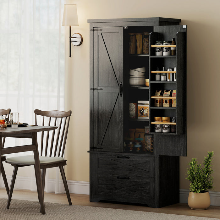 HOMCOM 64\" Kitchen Pantry Cabinet Storage Cabinet with Doors Drawers, Black