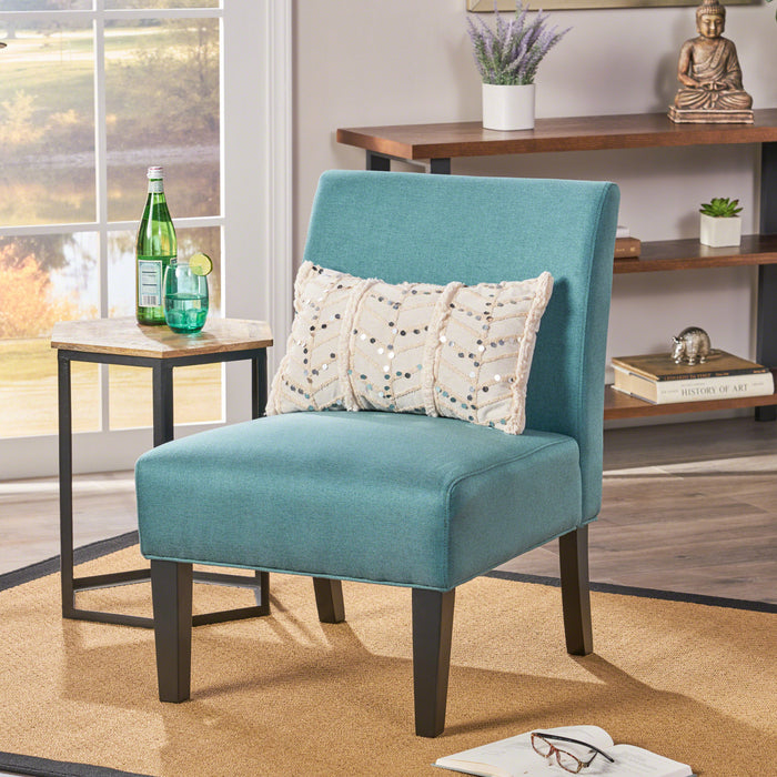 Oliver Linen-look Fabric Accent Chair With Rubberwood Legs - Teal