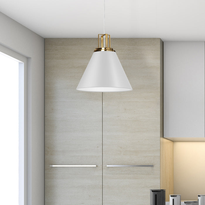 Dainolite Sonus 1 Light Pendant Matte White Aged Brass Accent Lamp