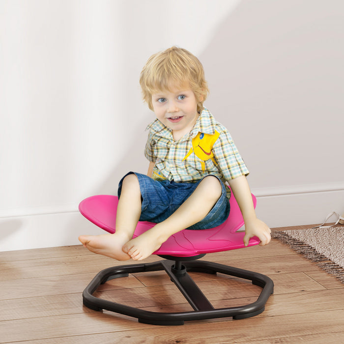 Qaba Kids Swivel Chair, Butterfly-Shaped Sensory Spinning Chair for Training Body Coordination, Non-Slip Sit and Spin Wobble Stool for Kids Aged 3-6, Pink