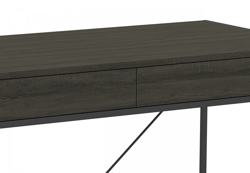 49” Computer Desk With 2 Drawers - Grey Wood With Black Metal