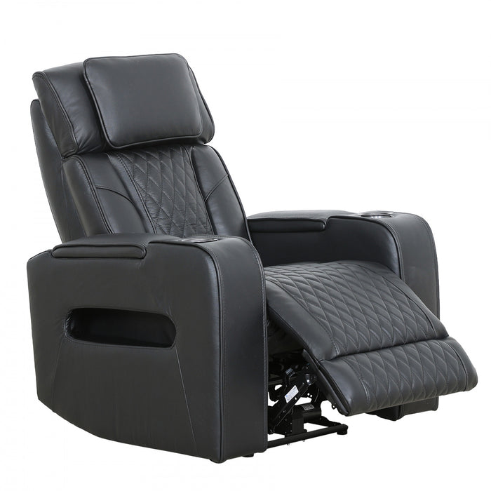 Kingsley 37 in. Leather Match Power Glider Recliner with Adjustable Headrest and USB - Black