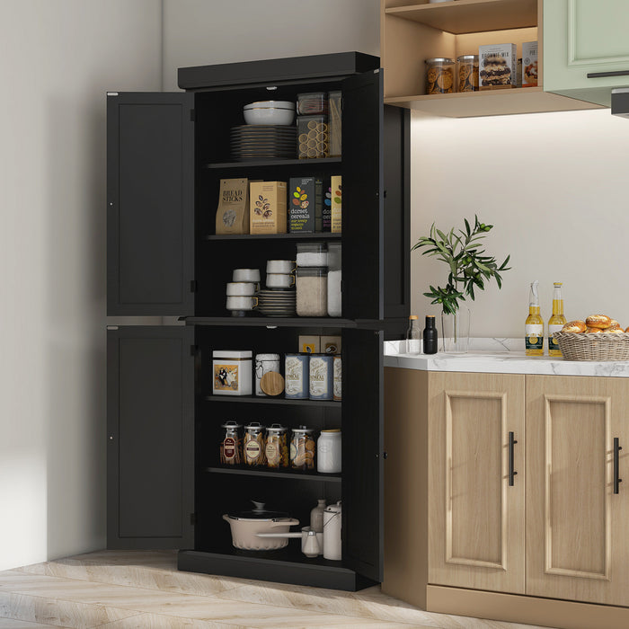 HOMCOM Freestanding 4 Door Kitchen Pantry Cabinet with Shelves Black