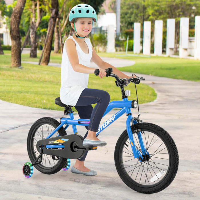 Costway 18\" Led Lighted Kids Bike With Adjustable Seat Coaster Brake Training Wheels Blue