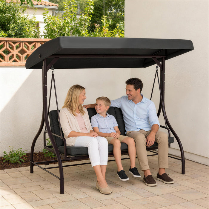 Outsunny 3 Seater Patio Swing Chair with Canopy Convertible Porch Swing Bed