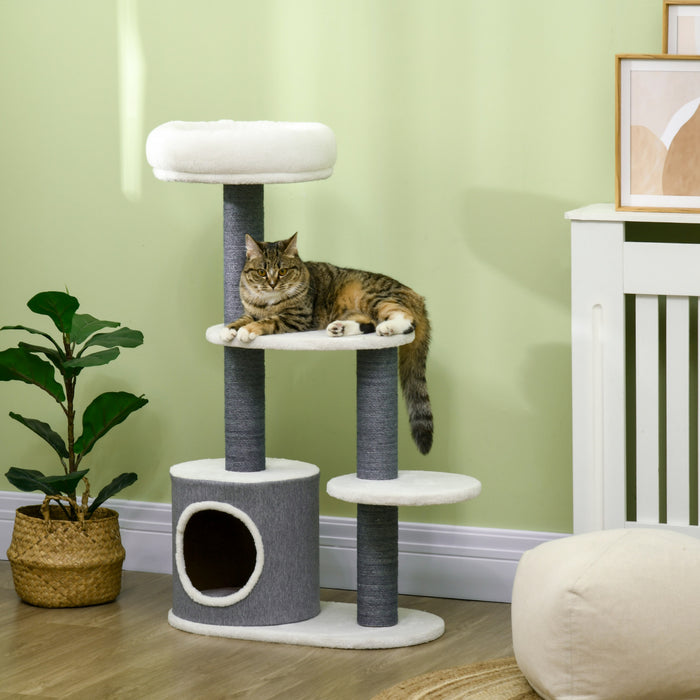 Pawhut 39\" Cat Tree For Indoor, Cat Tower With Scratching Posts, Condo, Top Perch, Platforms, Multi-level Kitten Activity Centre, White
