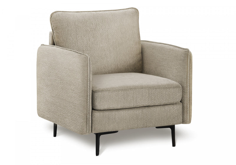 Upholstered Accent Chair, 32\" Wide, Beige Fabric, Black Metal Legs Accent Chair