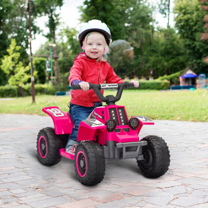 Qaba 6v Kids Atv Quad, 4 Wheeler Battery Powered Ride-On Electric Ride On Car With Led Headlights, Forward Backward, For Boys And Girls, Pink