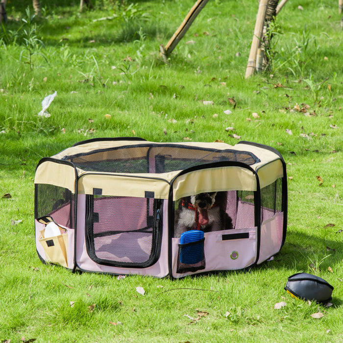 Pawhut 36-inch Large Exercise Puppy Pet Playpen Portable Dog Cat Pet Play Pen Pet Cage Tent Kennel Crate Pink Carry Bag Included