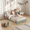 Qaba Toddler Bed with Bedside Storage and Guard Rails, Montessori Bed for Ages 3-8, Fits 132 x 70 x 10 cm Mattress, Green Bear Print