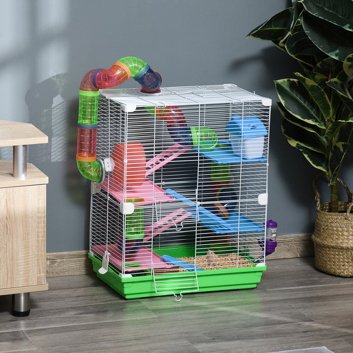 Pawhut 5 Tiers Hamster Cage Portable Animal Travel Carrier Habitat With Exercise Wheels Play Tube Water Bottle Dishes House Ladder For Mice Gerbils Green