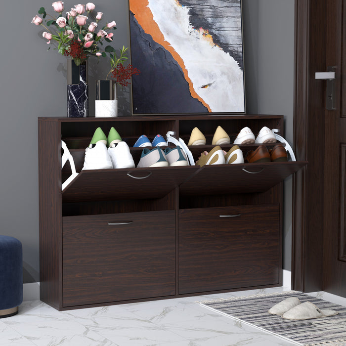 HOMCOM Flip Down Shoe Storage Cabinet, Wooden Shoe Rack, Entryway Shelf