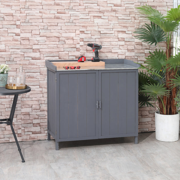 Outsunny Garden Storage Cabinet, Outdoor Potting Bench Table, Grey