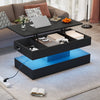 Flexi 39.9 Inch Hydraulic Lift-Top Coffee Table with LED Lighting and Hidden Storage, Black | Flexi Table Basse Relevable Hydraulique 39.9 po avec Eclairage LED et Rangement Cache, Noir