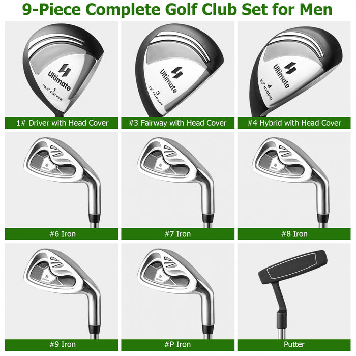 Costway 9 Pcs Men's Complete Golf Club Set Right Handed With 460cc Alloy Driver Irons Gray