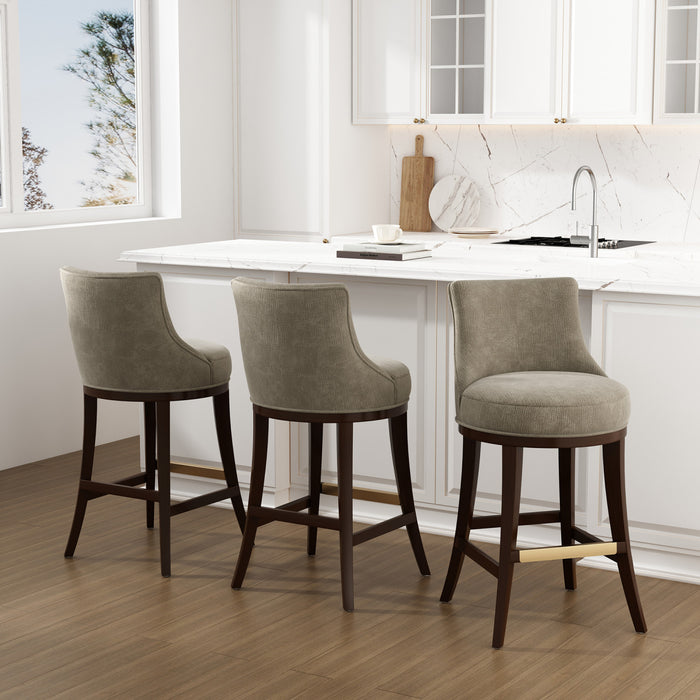 Lucia Modern Chenille Wood Upholstered Barstool in Taupe - Set of 3