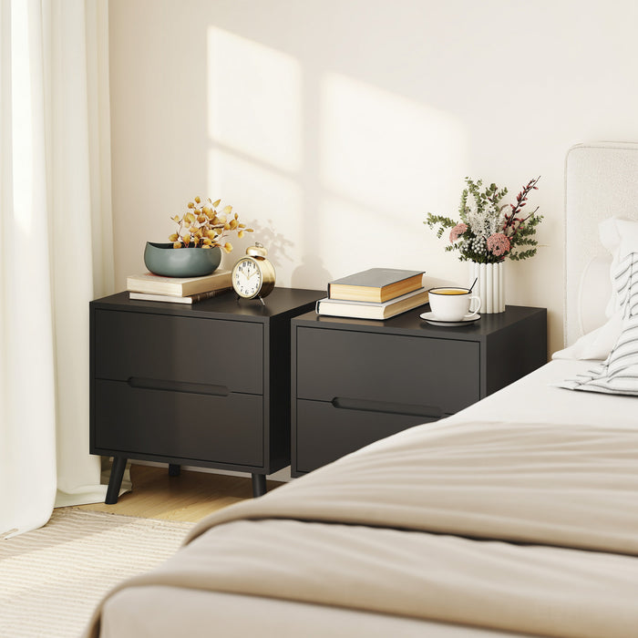 HOMCOM Nightstands Set of 2, Bedside Table w/ 2 Drawers and Wood Legs Black