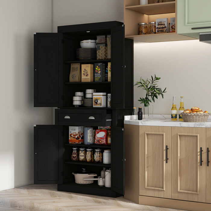 HOMCOM Kitchen Storage Cabinet, Tall Pantry with Drawer Black Wood Grain