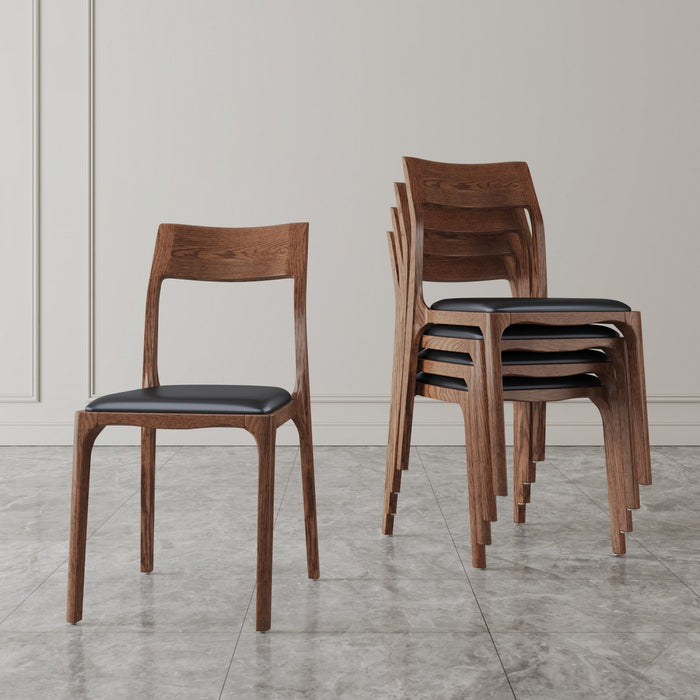 Moderno Modern Wood Vegan Leather Dining Chair in Black - Set of 4