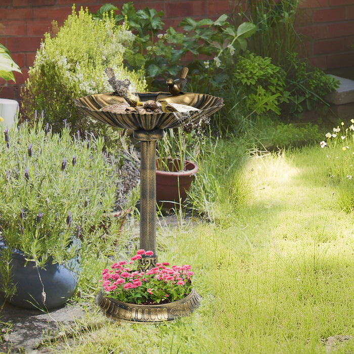 Outsunny Bird Bath For Outdoors, Birdbath With Lotus Leaf Basin, Bronze