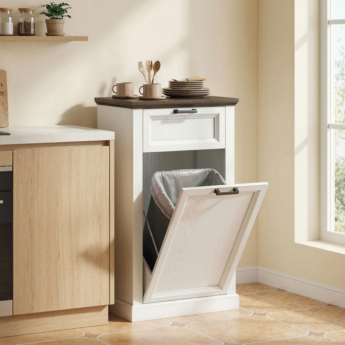 HOMCOM Tilt Out Trash Cabinet 10 Gal Trash Can Cabinet with Drawer White