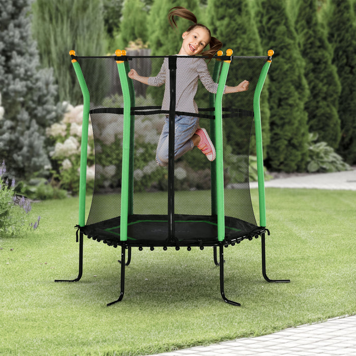 Soozier 63\" Kids Trampoline Mini Indoor Bouncer Jumper with Enclosure Net Elastic Thick Padded Pole Gift for Child Toddler Age 3-10 Years Old Green