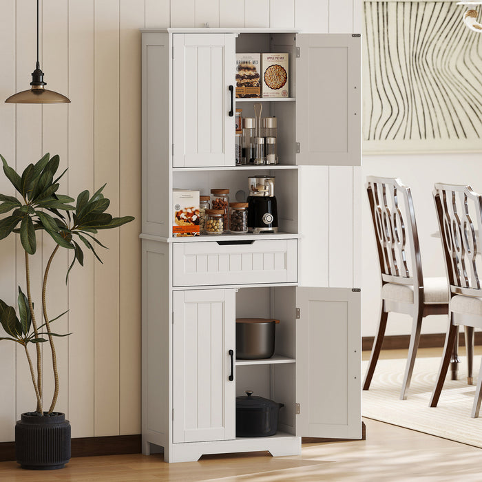 HOMCOM Pantry Cabinet with Small Open Counter, Buffet with Hutch, White