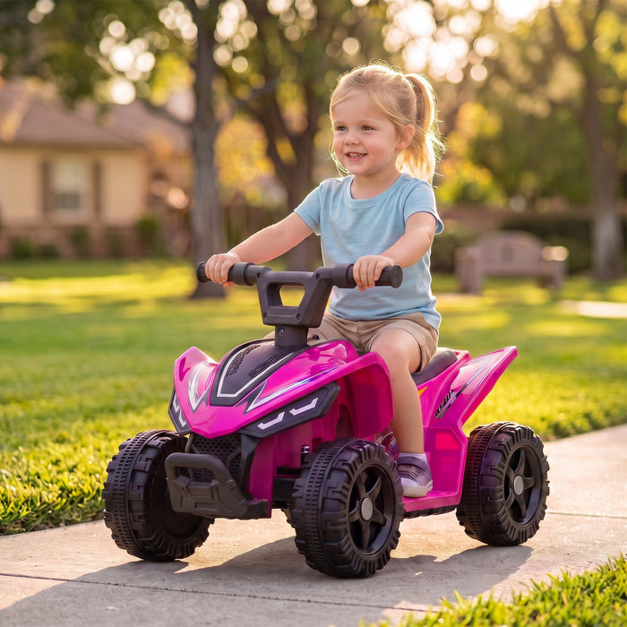 Qaba 6V Kids ATV, 4 Wheels Kids Electric Car with Handlebar Button Control, 45Mins Runtime, Max 1.2MPH, Max 55lbs Load, Kids Quad for Boys Girls 18-48 Months, Rose Red