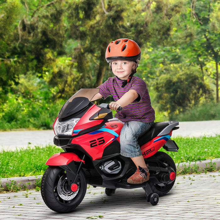 Aosom 12v Powered Ride-On Kids Motorcycle With Training Wheels, Battery-operated Motorbike For Kids With Lights, Music, Up To 3.7 Mph, Red